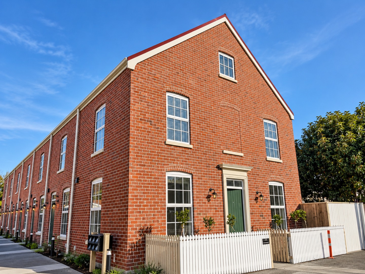Sunny Red Brick Townhouse Row