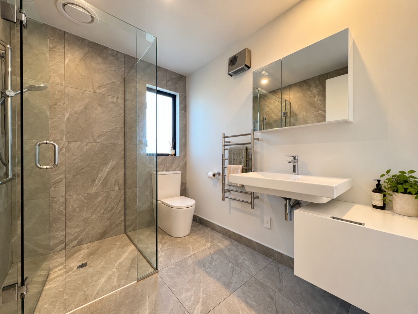 Modern Minimalist Stone-Tiled Bathroom