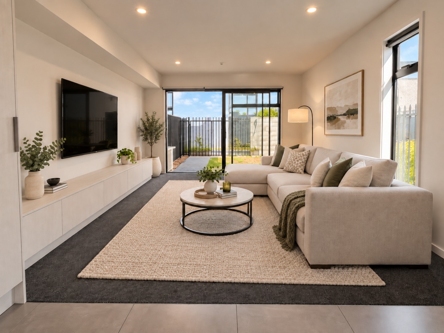 Modern Neutral Living Room with Garden Views