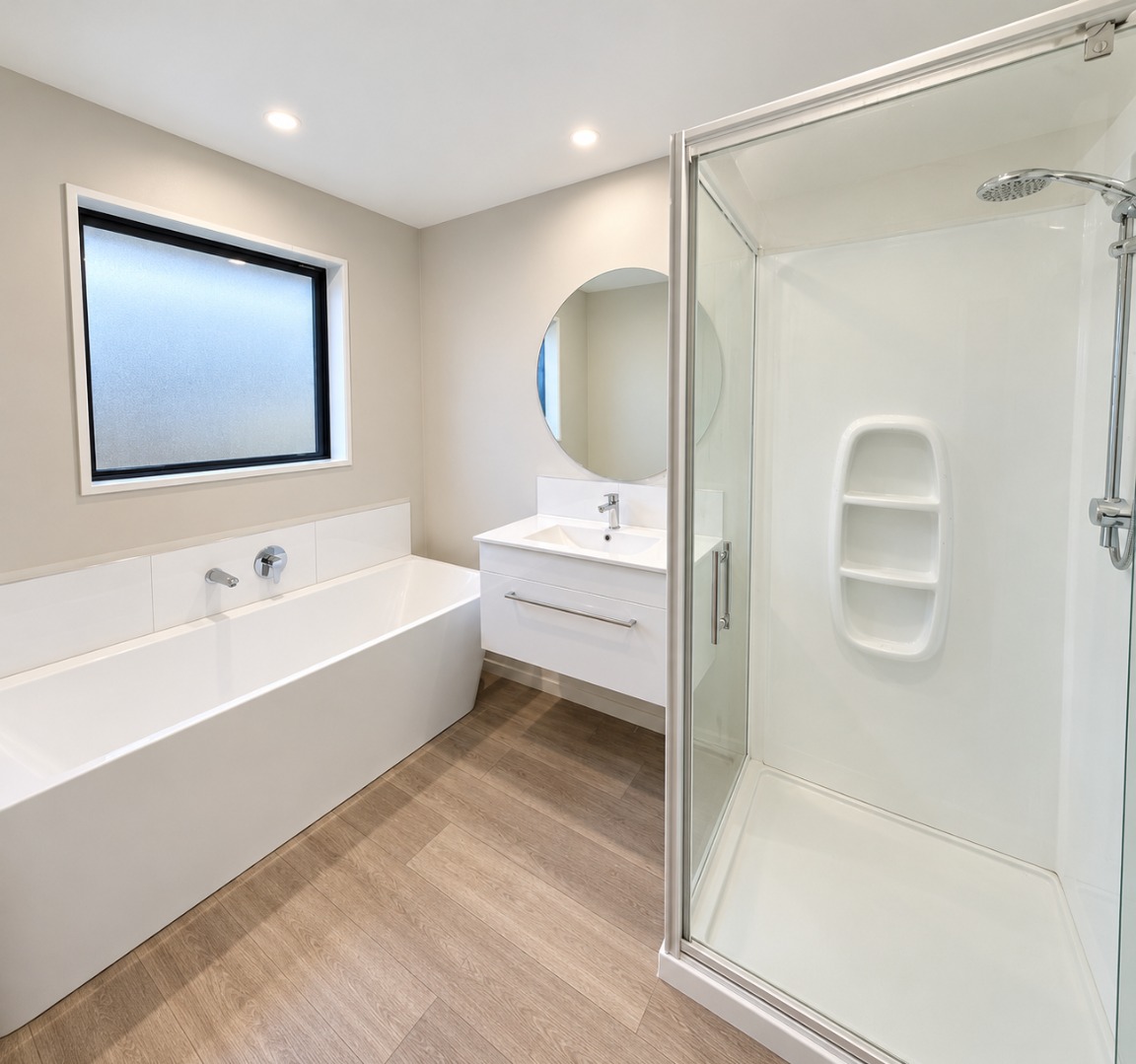 Bright modern minimalist bathroom
