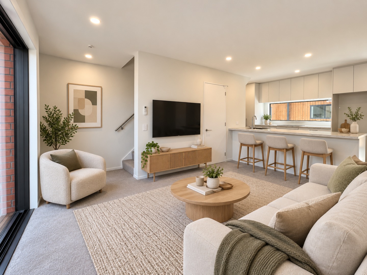 Warm Scandinavian Open-Plan Living Space