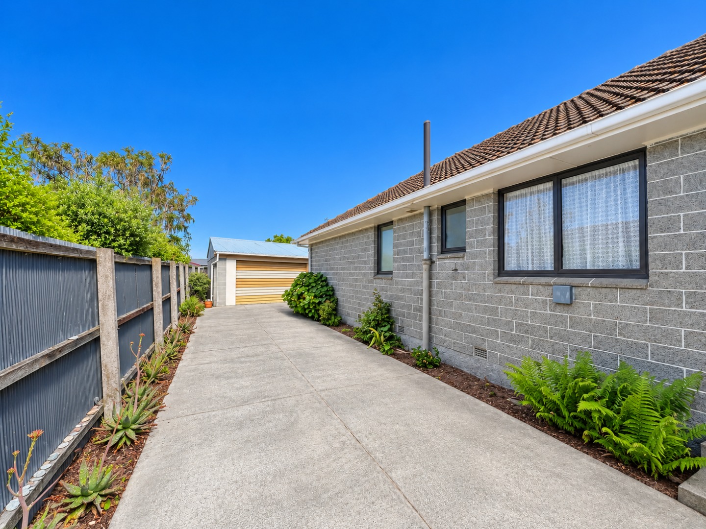 Sunny Suburban Driveway to Garage