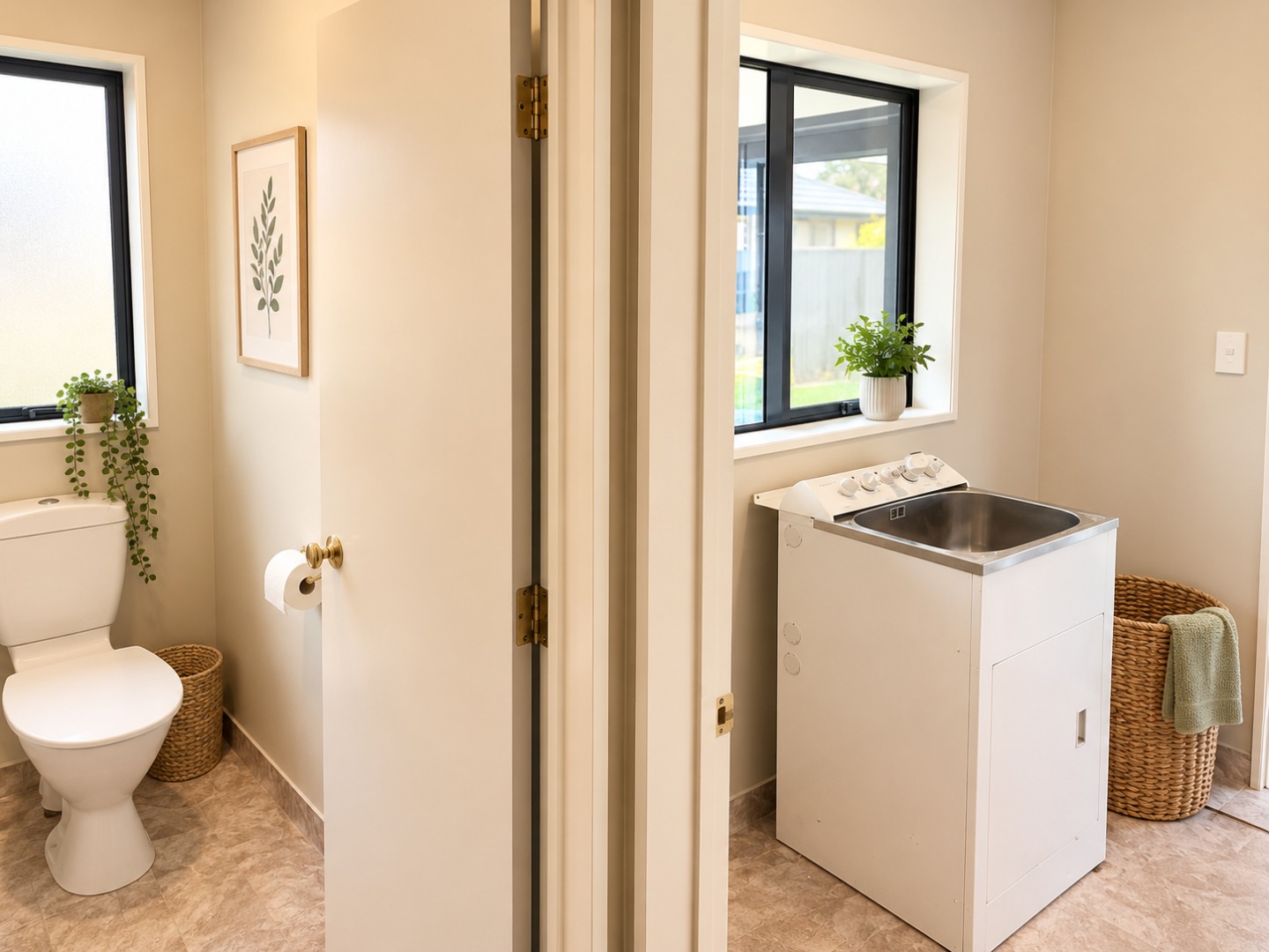 Bright Minimalist Bathroom and Laundry Rooms