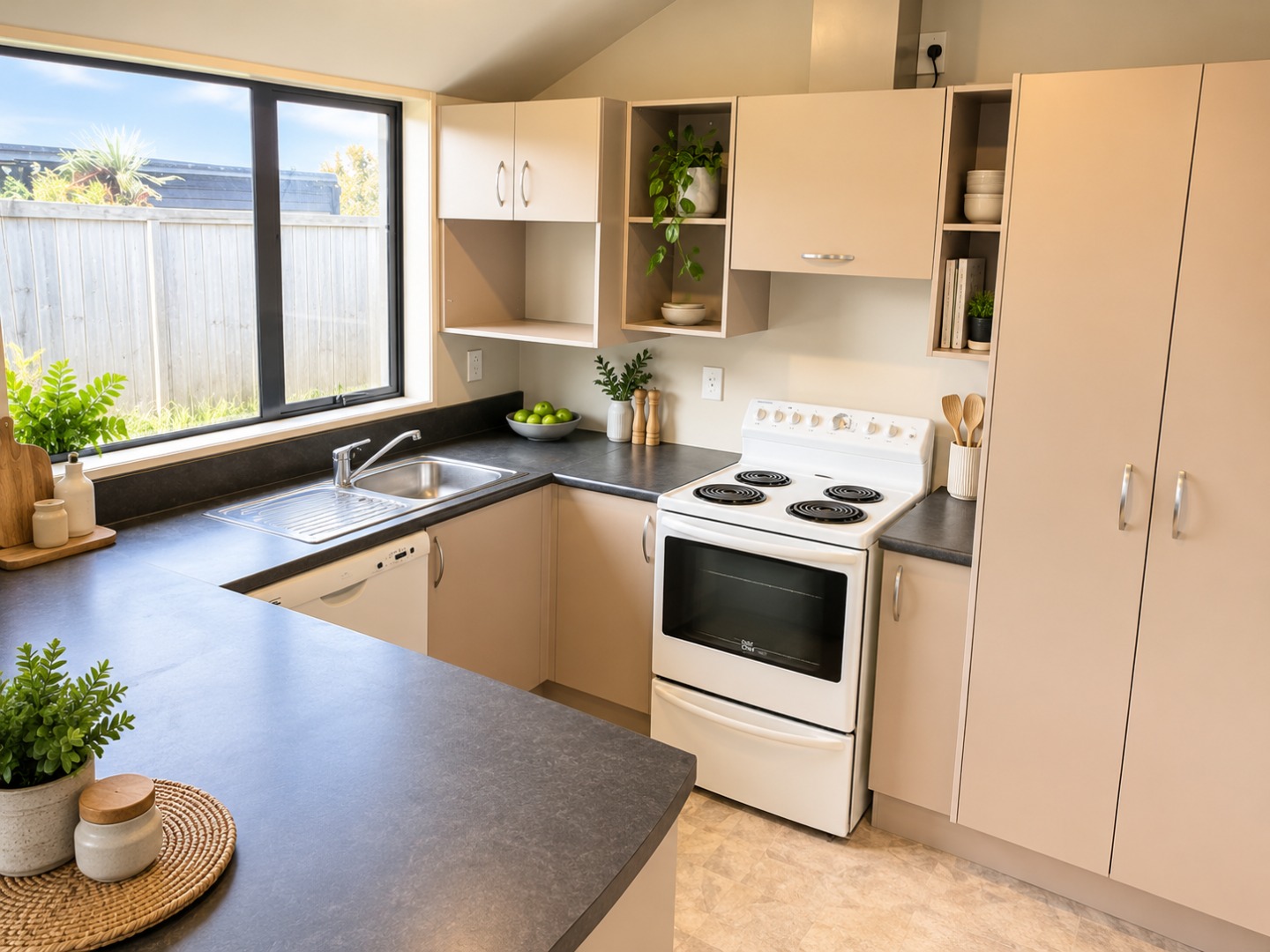 Bright Neutral Kitchen with Greenery
