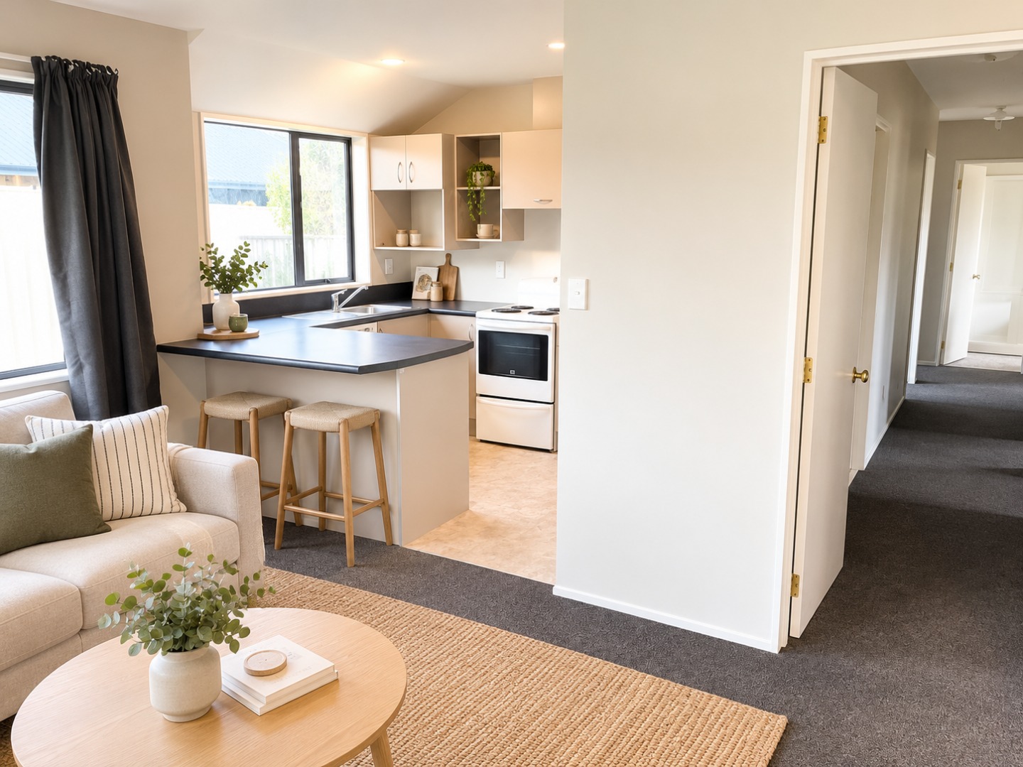 Warm Minimalist Open-Plan Interior